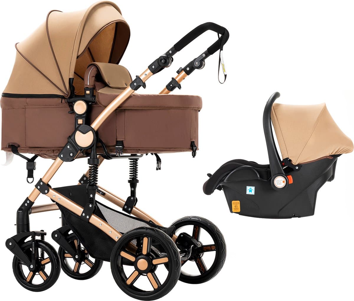 Luxe 3-in-1 Kinderwagen - Wandelwagen - Autostoeltje - Buggy - Reiswieg - Inklapbaar - 0-36 Maanden - Khaki thumbnail 5