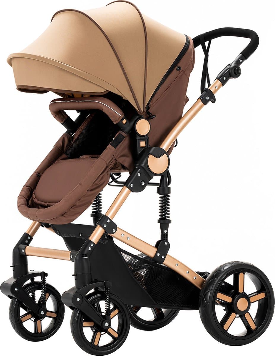 Luxe 3-in-1 Kinderwagen - Wandelwagen - Autostoeltje - Buggy - Reiswieg - Inklapbaar - 0-36 Maanden - Khaki thumbnail 8