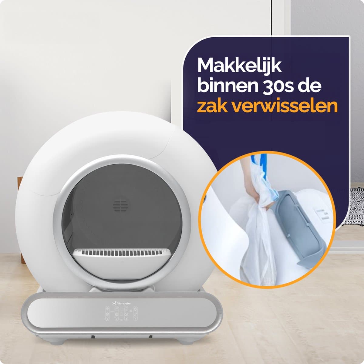 Viervoeter Fresh 2 - Automatische Zelfreinigende Kattenbak – Bedienen via App – 65L - incl matje en 3 rollen opvangzakjes thumbnail 4