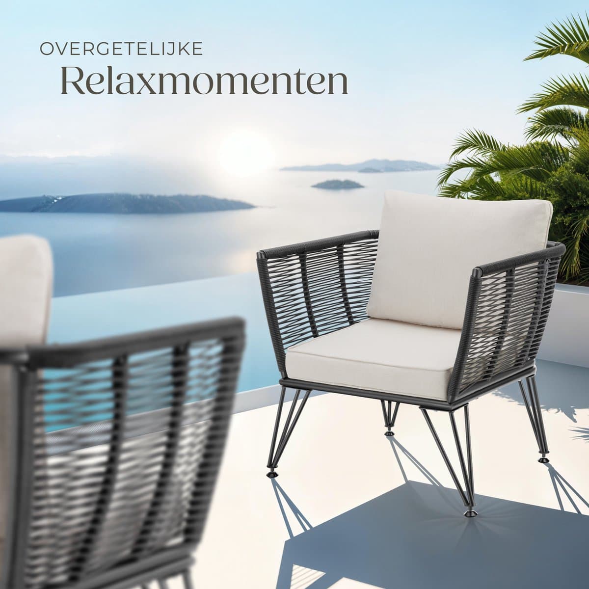 tectake® Loungestoelen Sundo - 2 Fauteuils voor Tuinset, Balkonset of Terras - Wicker Tuinstoelen Set in Rope-Design - Weerbestendig - Inclusief Kussens - Loungestoel Buiten - Loungeset Tuinmeubels thumbnail 5