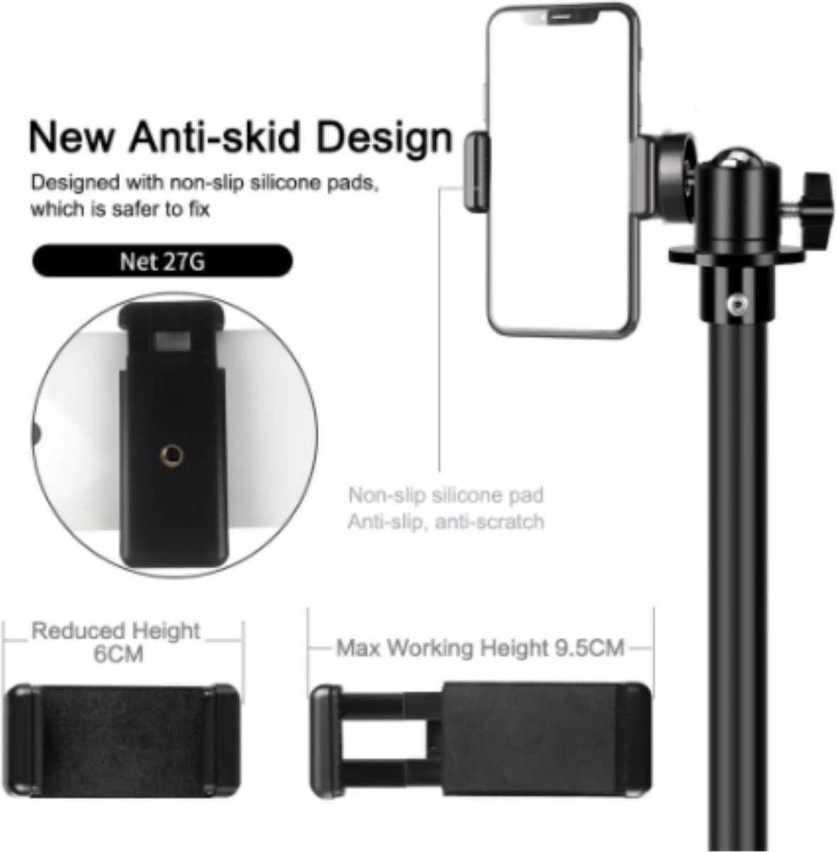 3x Camerastatief 210Cm Voor Fotocamera en Smartphone - iPhone - Canon - Nikon - Spiegelreflexcamera Inc. Bluetooth Remote Shutter, Telefoonhouder, 360 ° Draaigreep horizontaal CoolTech thumbnail 6