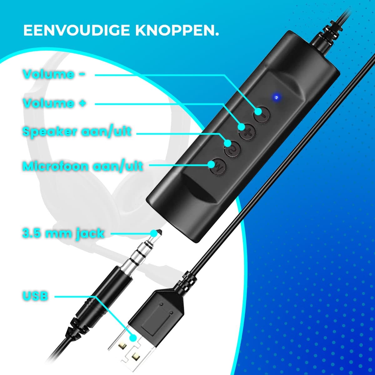 Headset met Microfoon voor Laptop en PC - Business Headset - Koptelefoon voor Video Bellen - USB thumbnail 5