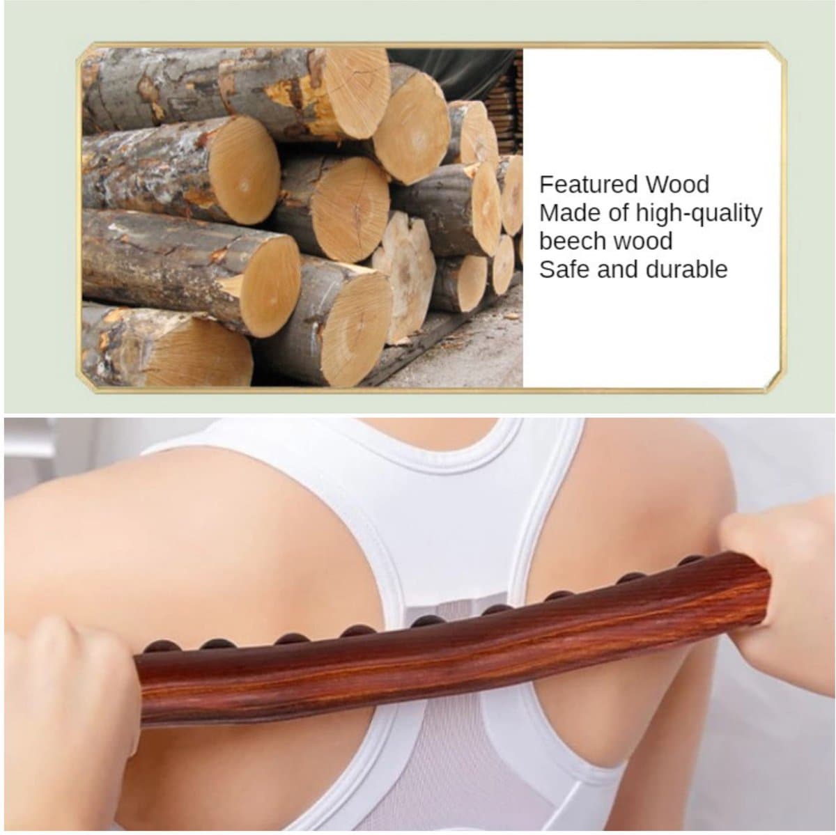 Massage - Massage Apparaat - Voor Rug, Nek, Schouder, Buik, Taille, Armen, Benen, etc. - Massage Stok Hout - Gua Sha Massage Tool - Houten Massage Stok - 8 Massage Ballen - 1 Stuk - Bruin Hout thumbnail 7