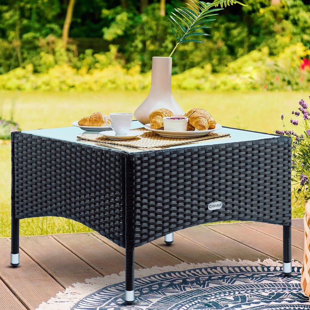 CASARIA Polyrattan Bijzettafel - Buiten 58x58x45cm - Zwart thumbnail 6