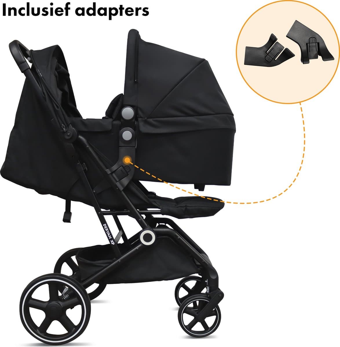 Deryan Luxe XP Buggy XL - Kinderwagen Inclusief Reiswieg - Compact lichtgewicht - Zwart thumbnail 8