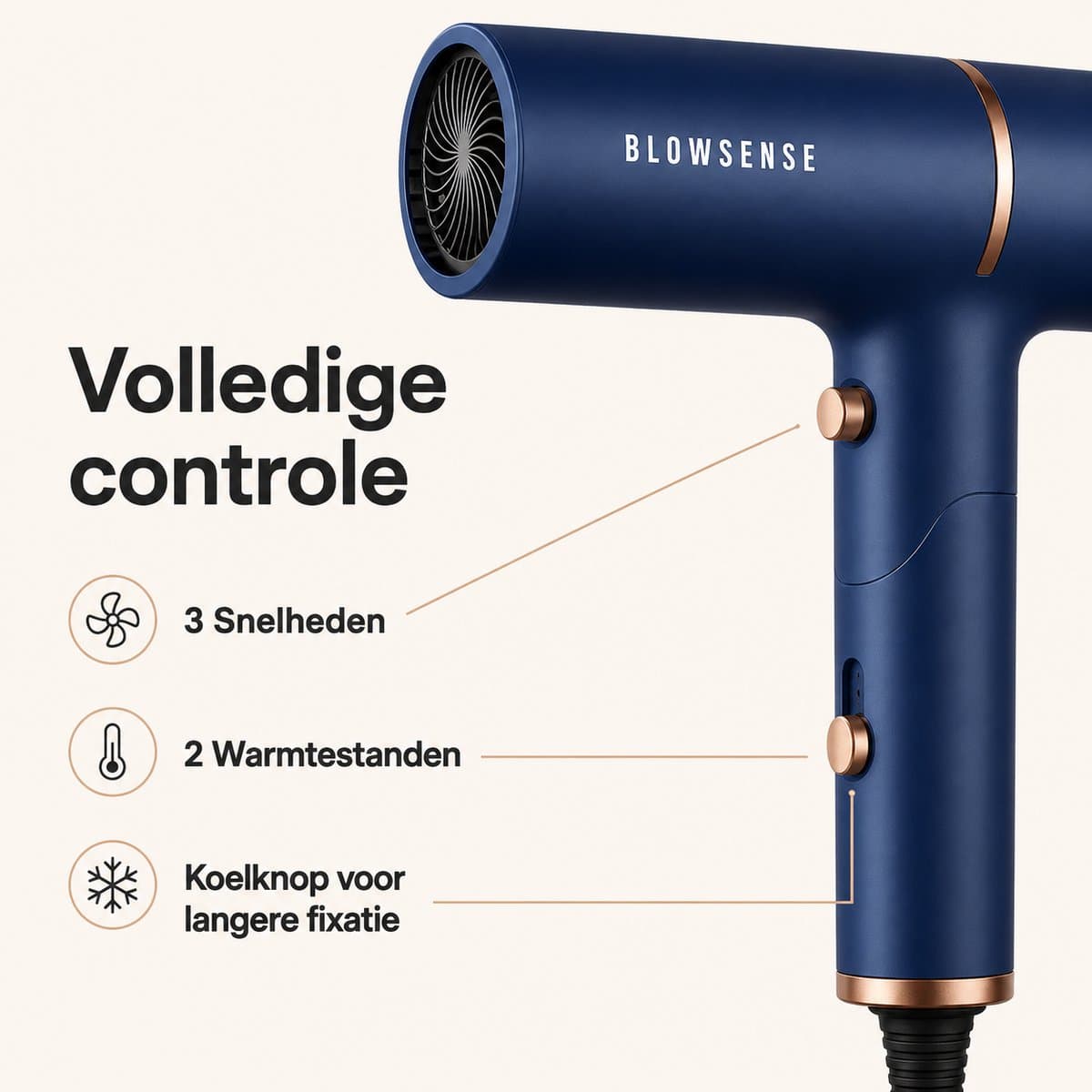BlowSense® TravelDry Reisföhn Opvouwbaar – Compacte Haardroger voor Reizen, Vakantie en Handbagage – 1400W – Met Concentrator-opzetstuk – Ruimtebesparende Opvouwbare Föhn – Saffierblauw – 2026 Model thumbnail 5