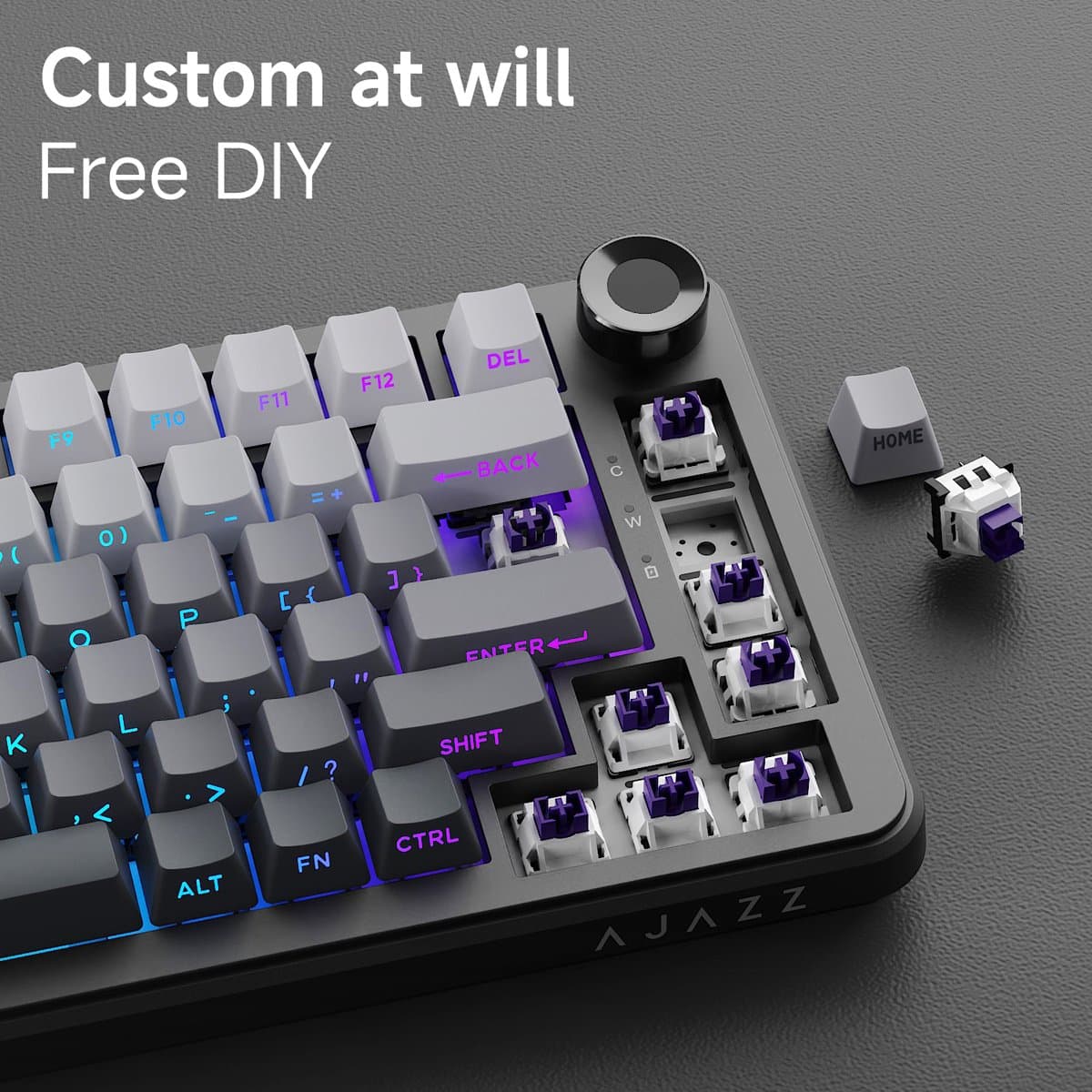 Ajazz AK820 MAX – Mechanisch Toetsenbord 75% RGB – Draadloos Tri-Mode Gaming Keyboard – Hot Swap – Compact QWERTY – 82 Keys – 8000mAh – Zwart/Grijs thumbnail 5