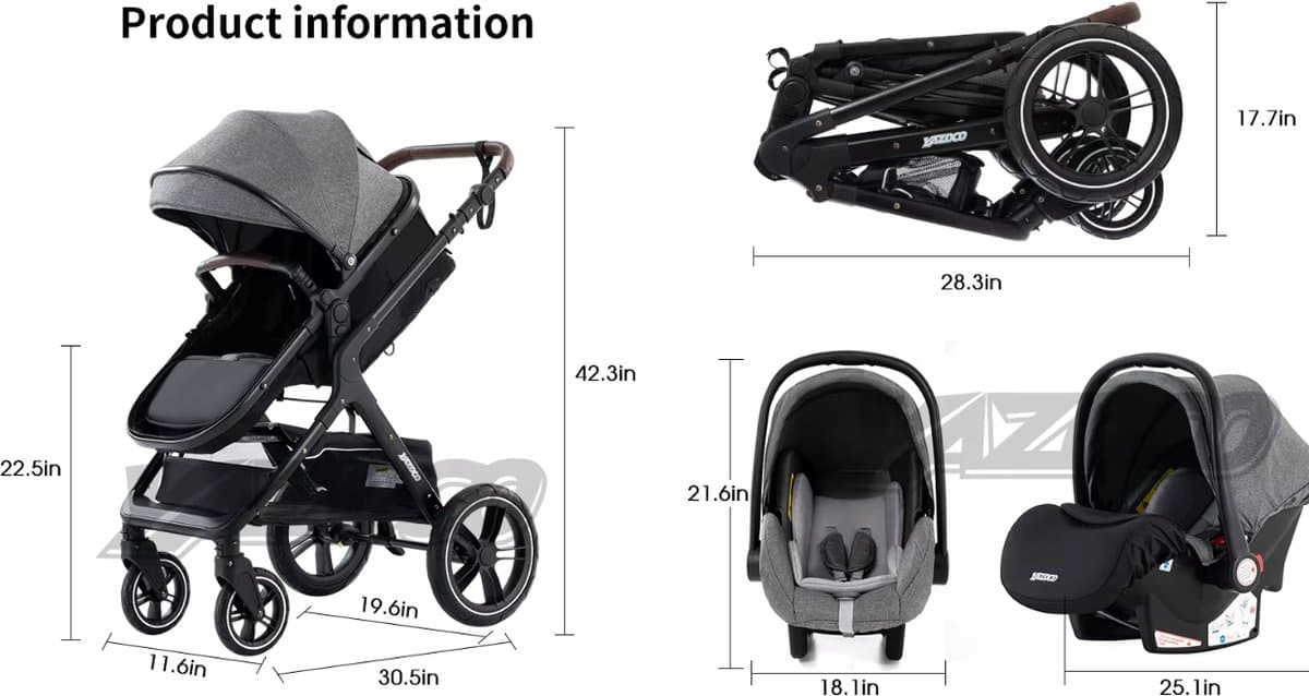 J&R Kinderwagen 3 in 1 - Kinderwagen - Bedje - Buggy - Autostoel - Opvouwbaar - Aluminium frame - Roze - Zwart thumbnail 7