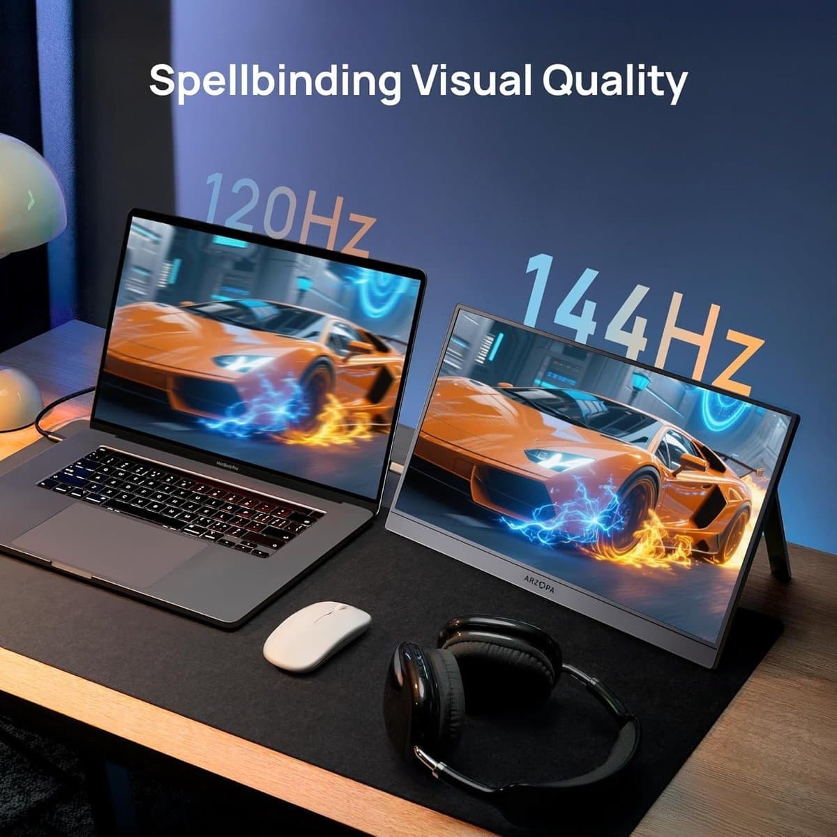 Arzopa Z1FC - Portable 144hz Gaming Monitor - Inclusief Sleeve - Premium Slim Aluminium Design - Space Grey - Apple Macbook Compatible - 100% sRGB Kleurprofiel - Met kabelbundel - 16 inch thumbnail 2
