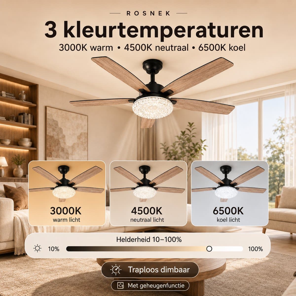 MUPOO Walnoot Plafondventilator met Lamp Ø132 cm -plafondventilator met verlichting met Afstandsbediening - Stille DC Motor & 6 Snelheden-zomer- en winterstand-ventilator lamp plafond met Dubbelzijdige bladen Voor Woonkamer, Slaapkamer en veranda thumbnail 3
