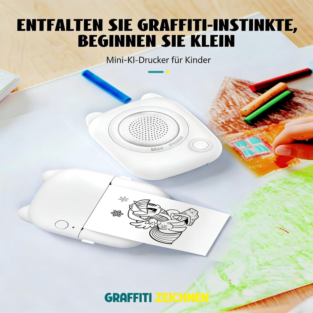 AI Mini Thermische Printer voor Kinderen met Spraakbesturing – Draagbare Inktloze Stickerprinter met Foto- en Afbeeldingengeneratie, voor Notities, Kleurplaten, Dagboek en DIY-Knutselprojecten thumbnail 7