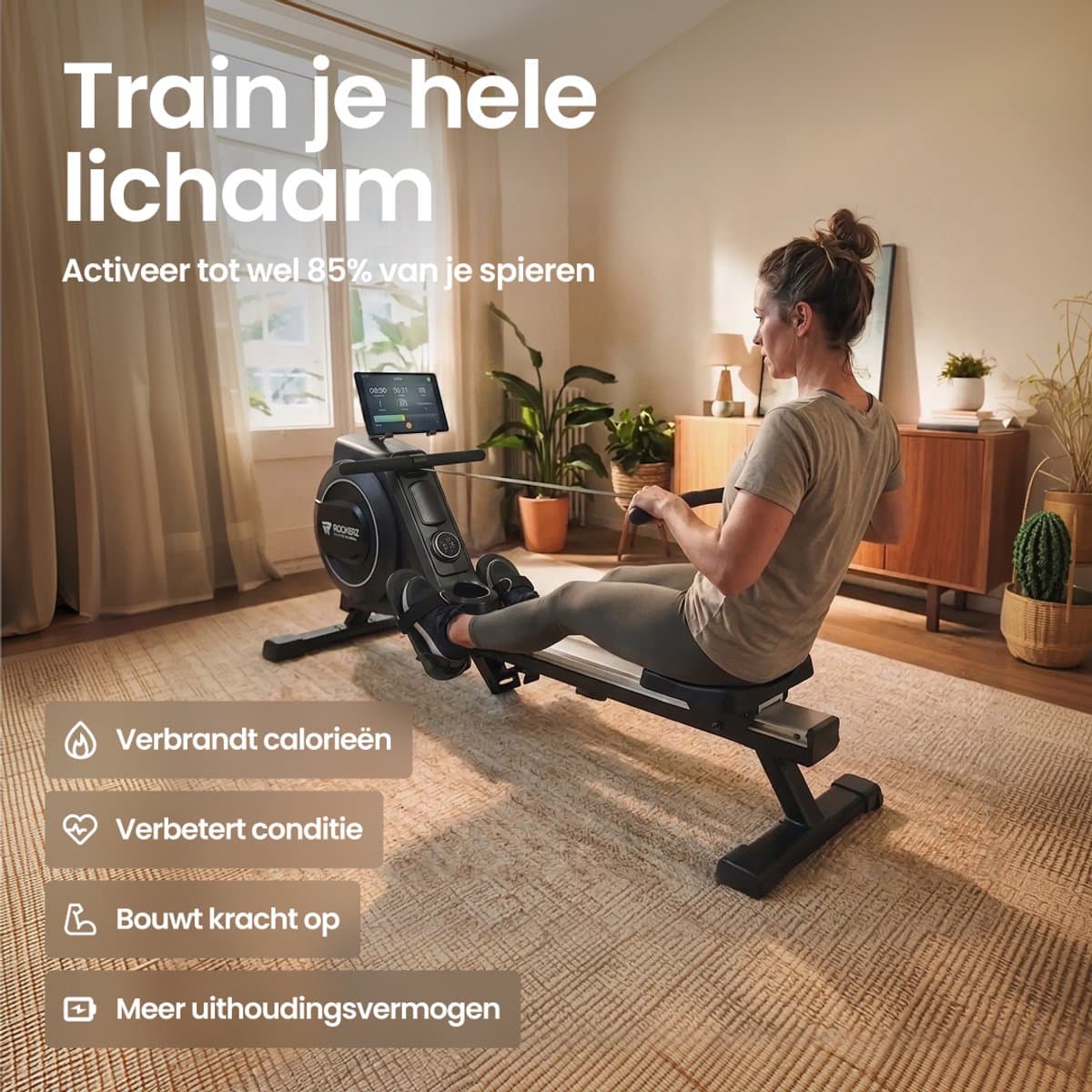 Rockerz Roeitrainer - Roeimachine met App & Bluetooth - Magnetisch Roeiapparaat met 32 Weerstandsniveaus - Extra Lange Rail thumbnail 2