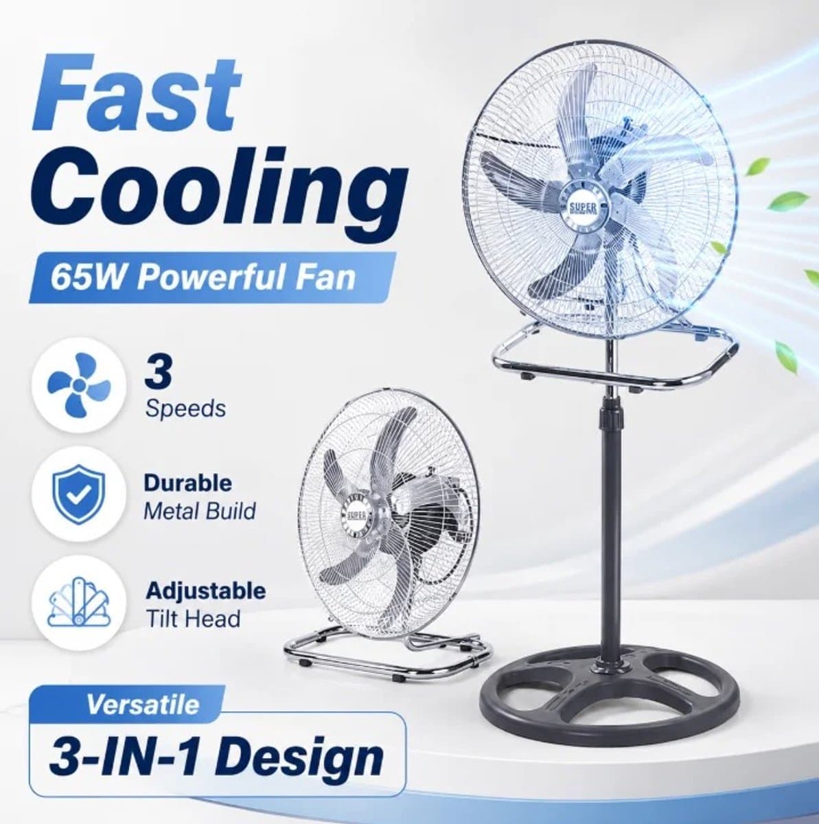 House Of Atelier - 3-in1 Ventilator - Staande Ventilator - Tafel Ventilator - Muur Ventilator - 65W vermogen - 3 Snelheden - Zwart thumbnail 5