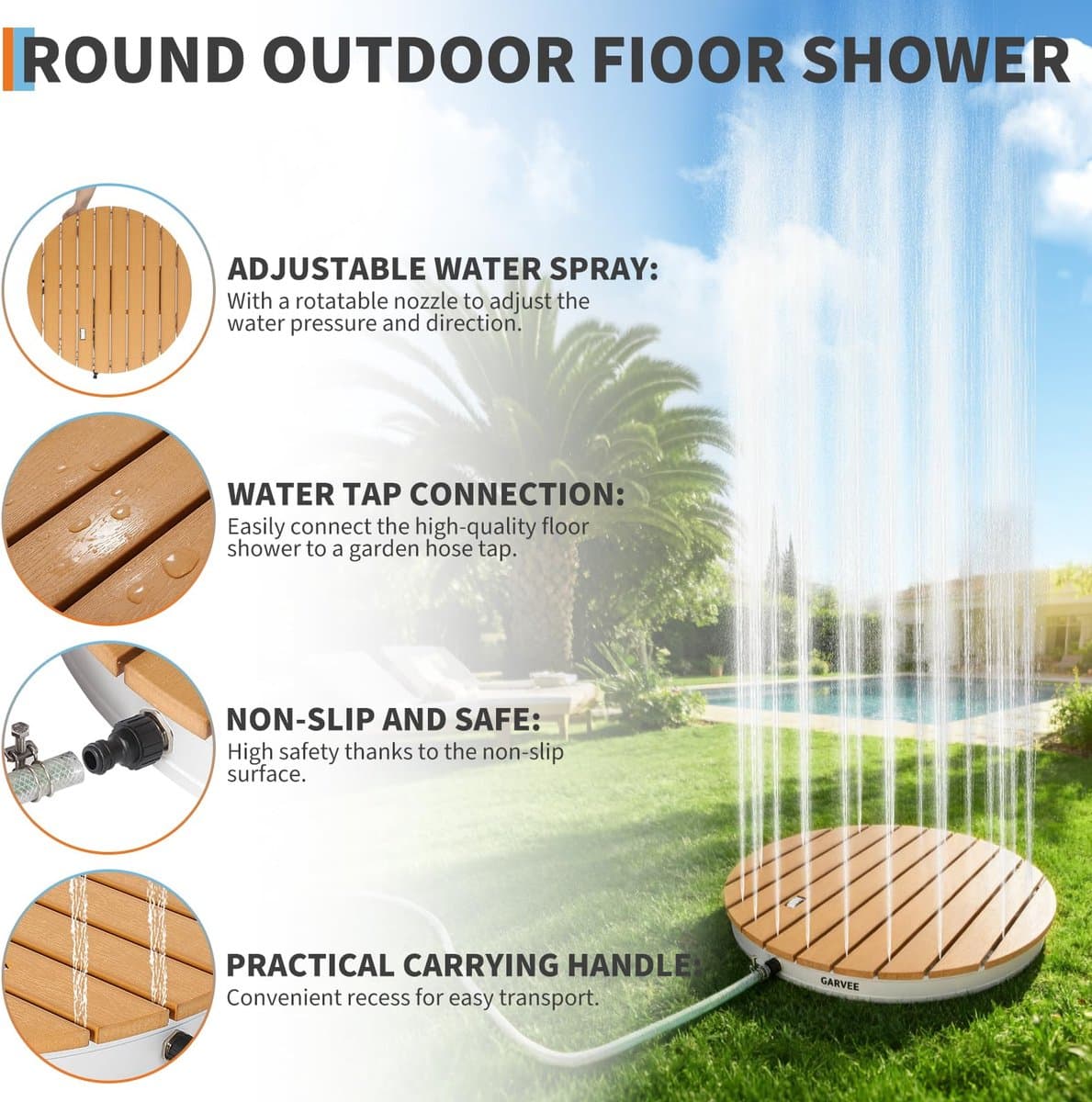 Jently fontein - gronddouche - tuindouche - waterspeelgoed - weerbestendig - anti slip - eenvoudige montage - Sauna-accessoire thumbnail 6