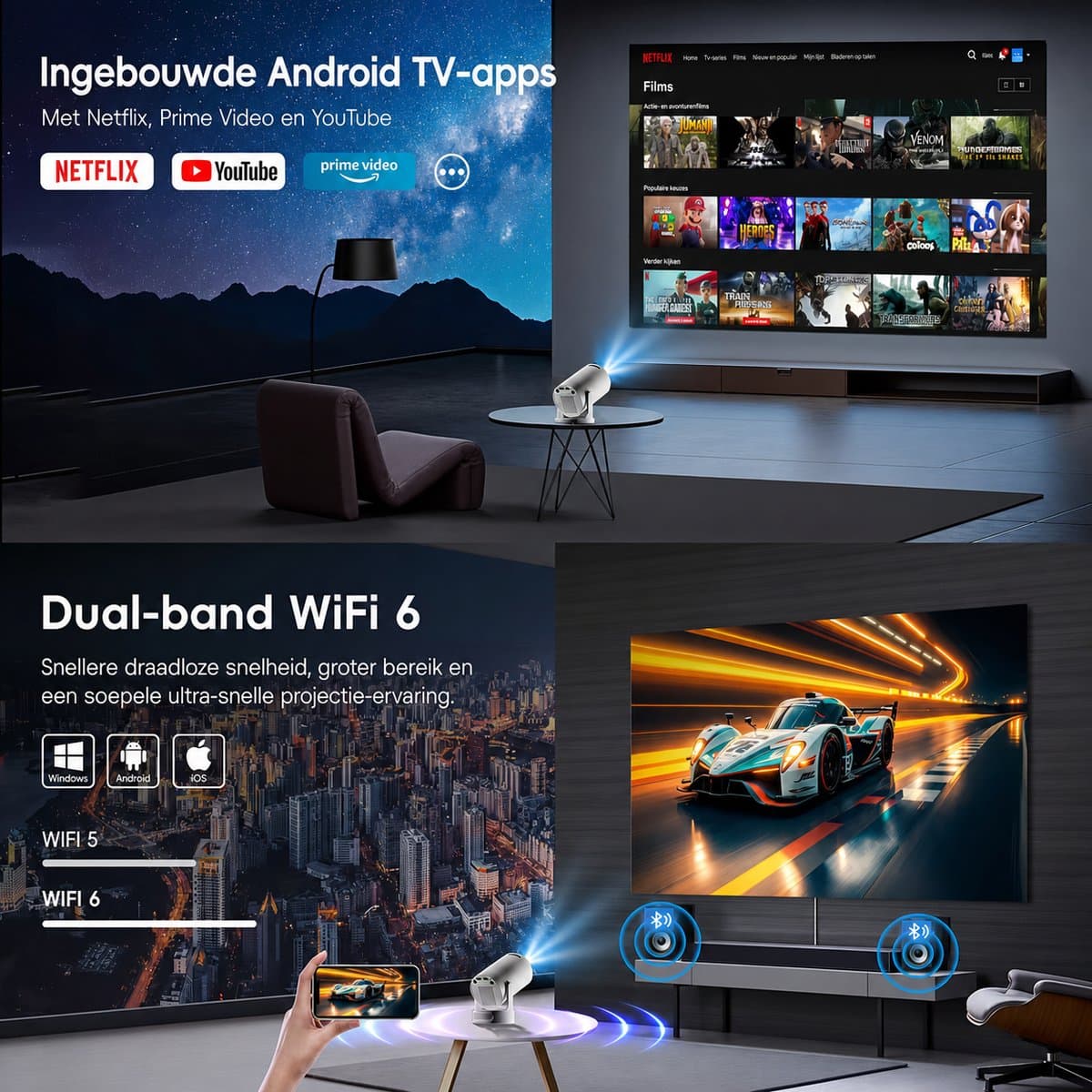 Magcubic® HY300pro Beamer Mini Smart Projector –4K Draagbare Beamers-Native Full HD - 290 ANSI Lumen Home Cinema- Laserprojector Thuisbioscoop- Auto Keystone- iOS&Android 14-Google Playstore&Netflix– WiFi 6 & Bluetooth 5.4 thumbnail 7