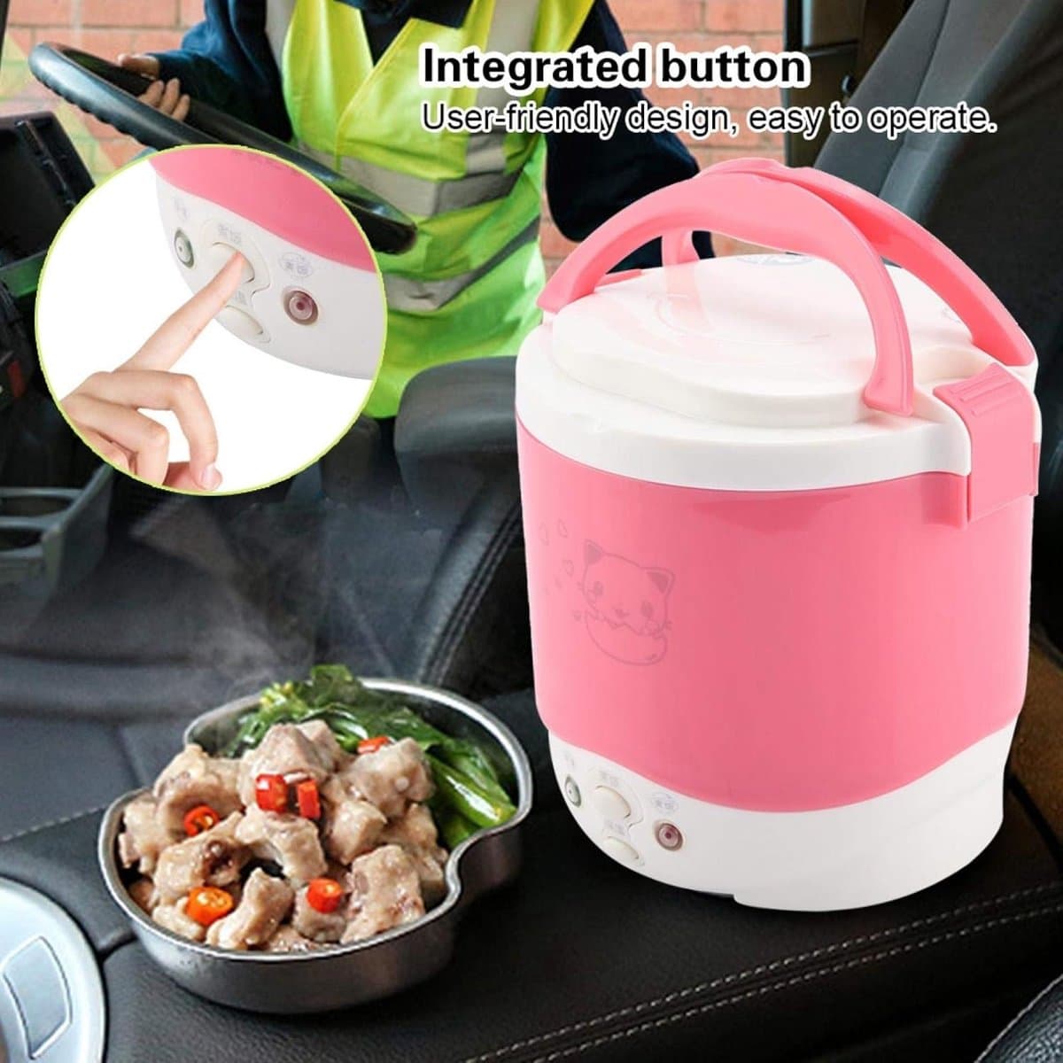 SnelShoppen - Electric Rice Cooker 12V 100W 1.3L Multifunctionele Reis- en Soepkoker - Draagbare Food Steamer voor Auto - Groene Kleur voor Camping en thumbnail 3