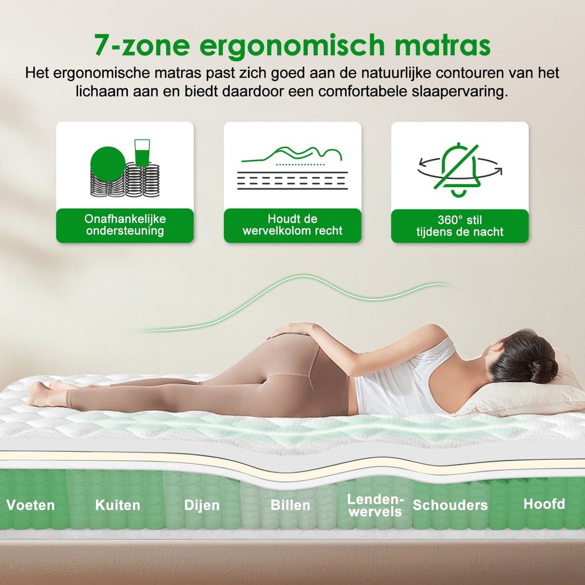 Fukstern Matras 160x200 Tweepersoons - Pocketvering Matras 25cm Dik - 7 zones - OEKO-TEX Gecertificeerd - Anti-Allergische - Orthopedisch Eenpersoonsmatrassen - H3/H4 Medium Hard - 10 Lagen Hoogwaardige Materialen - Voor Kinderen en Volwassenen thumbnail 6