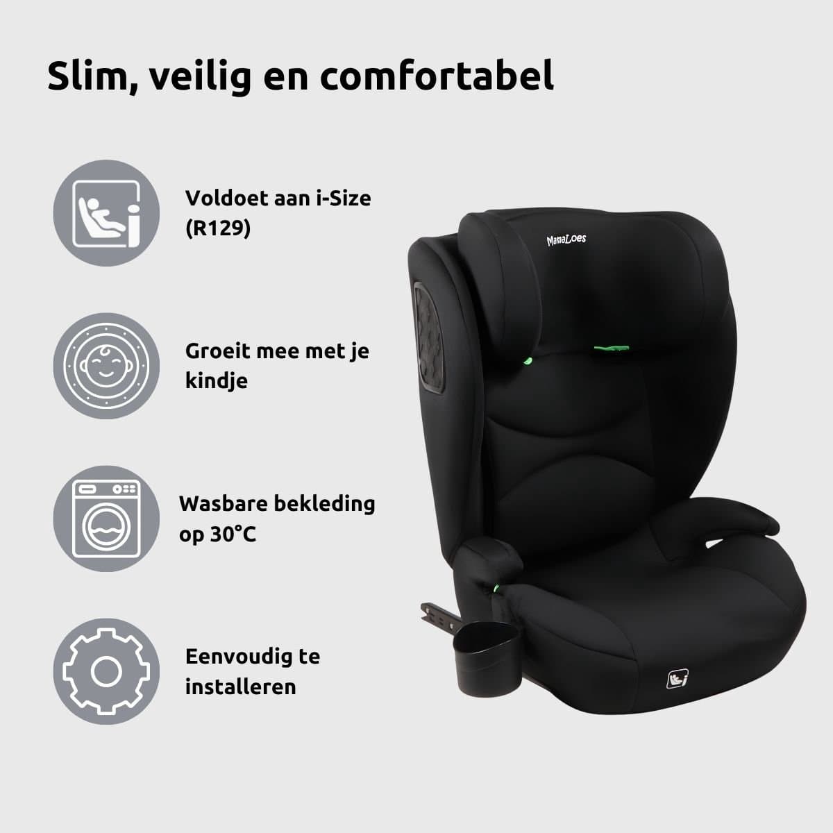 MamaLoes Liv Zwart Isofix 100-150 cm i-Size Autostoel thumbnail 4