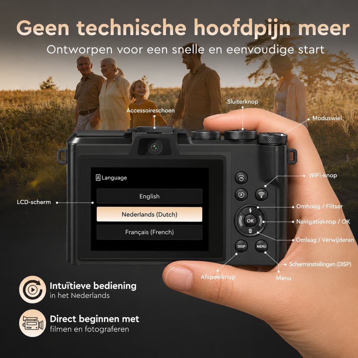 K&L Digitale Fotocamera 8K met WiFi - 88MP - 16 x Zoom - 64GB - 60FPS - HDR - Compact Camera - Vlog Camera thumbnail 3