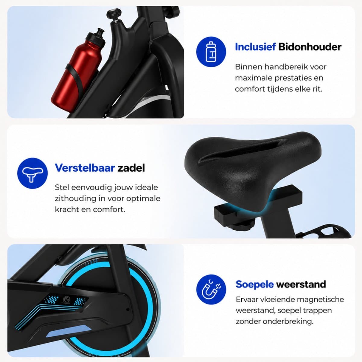Sportfloww Hometrainer - Fitness Fiets - Spinningfiets - 8KG Vliegwiel -Hartslagmeter - Incl App thumbnail 6