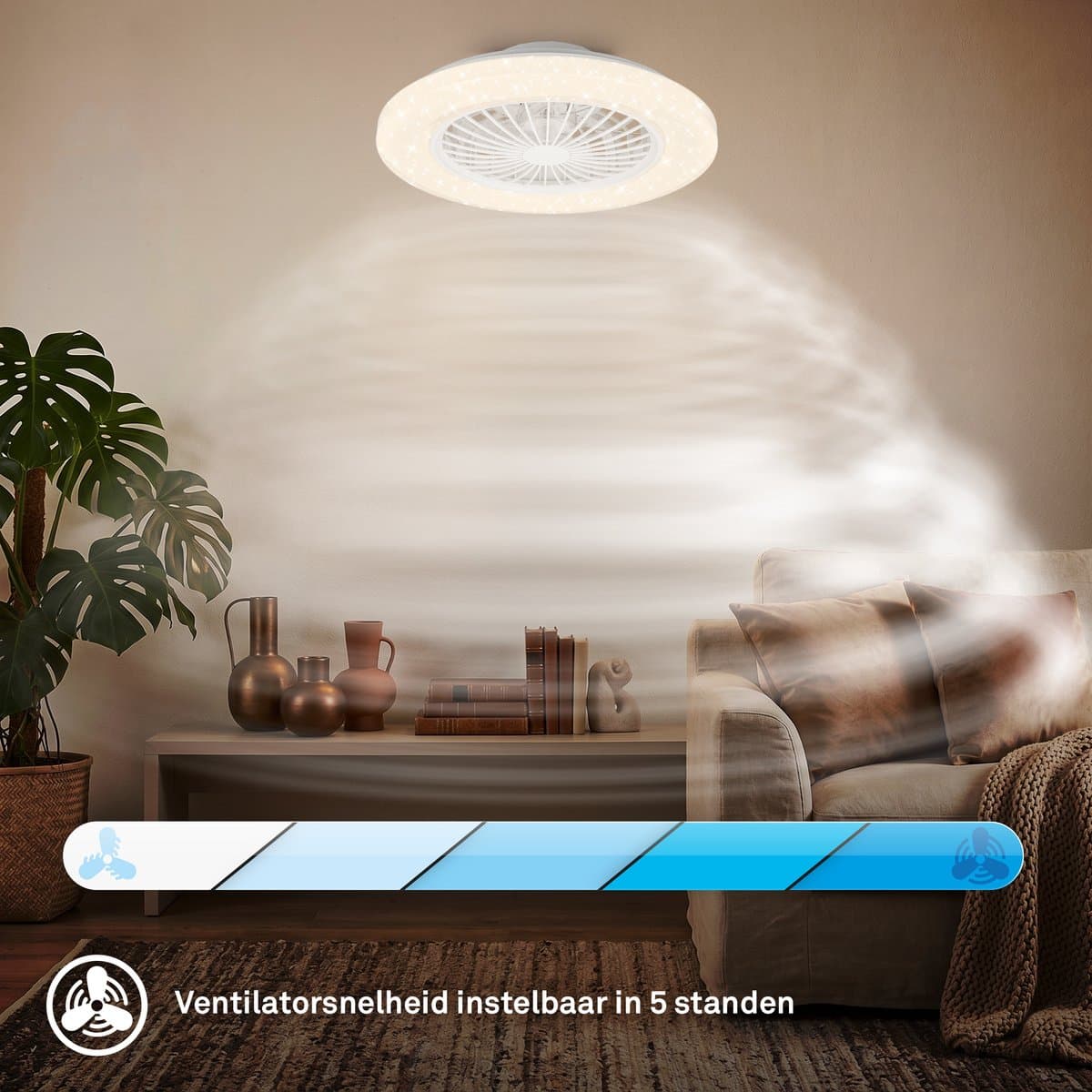 BRILONER Tuulentin A - Plafond ventilator met verlichting - LED plafondlamp met ventilator en RGB-verlichting - plafondventilator dimbaar - 5 snelheden - Ø48,5cm - wit thumbnail 3
