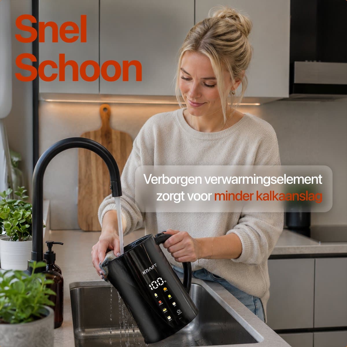 KRAFT Waterkoker met Temperatuurregeling - 1,7 Liter - LED Touch - Zwart - 2200W thumbnail 8