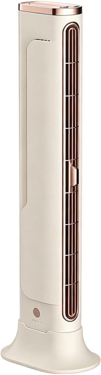Staande torenventilator USB oplaadbaar, multifunctionele bladloze bureauventilator voor scherm, muur en tafel, stille ventilator voor slaapkamer kantoor studentenkamer, verstelbare luchtuitlaat, grote luchtvolume, crème roségoud design