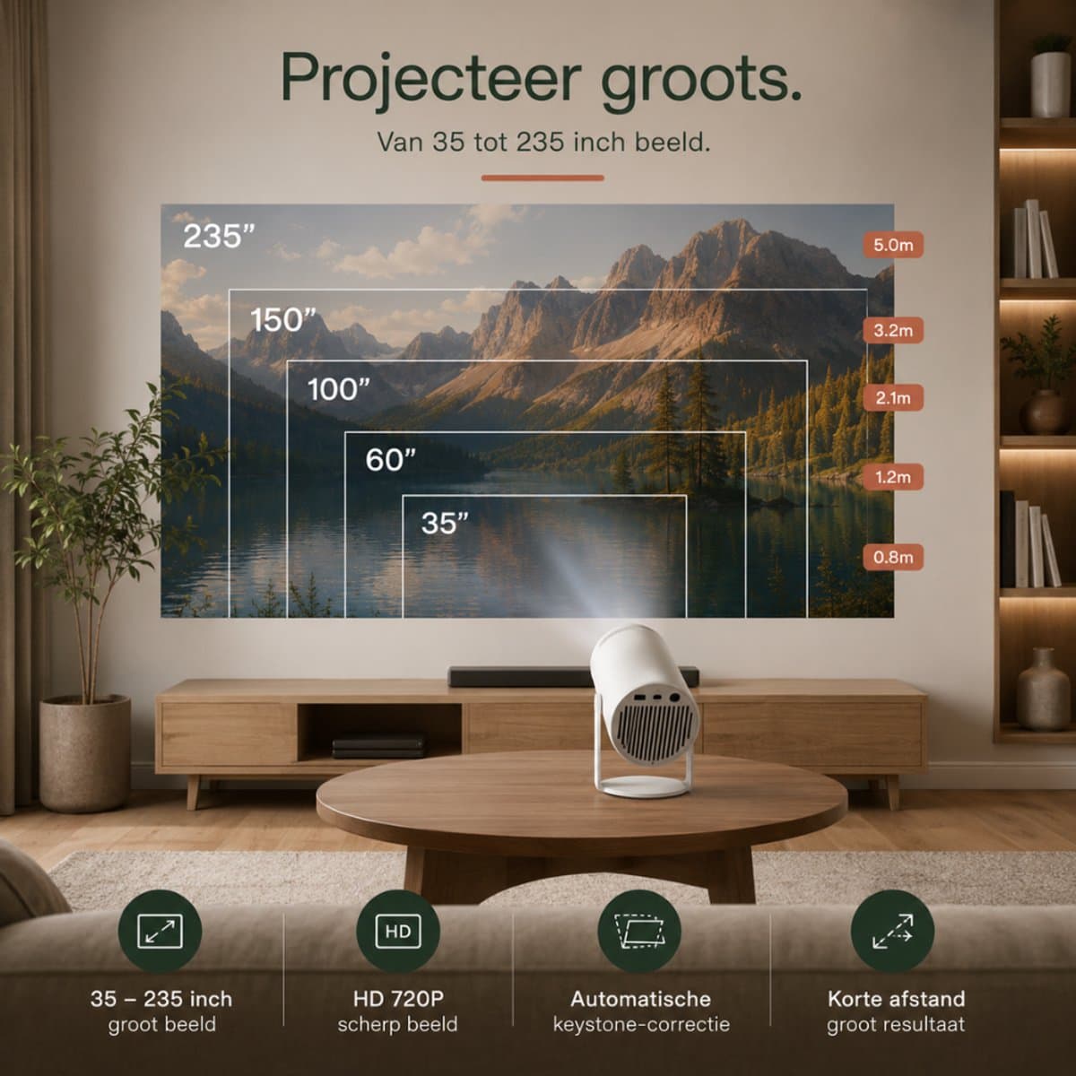 Organess Beamer - Home Cinema - 8k ondersteunend - Projector - besturingssysteem 14.0 - Projector Scherm - Wit thumbnail 3