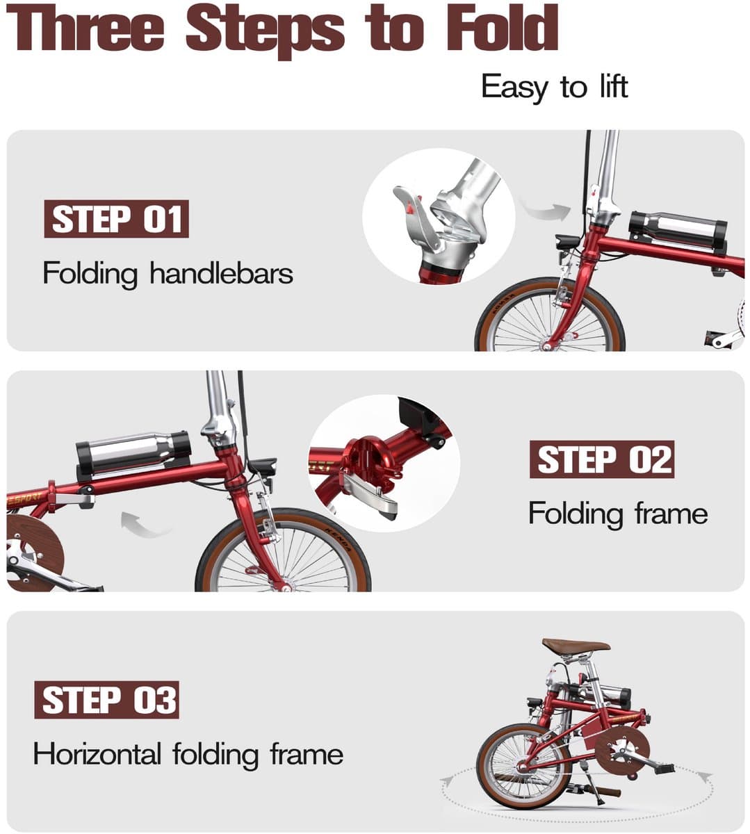 ONESPORT OT02 E-bike - 25 km/u - 16inch - 25km actieradius - 250W motor -36V 5.2Ah accu - rood thumbnail 7
