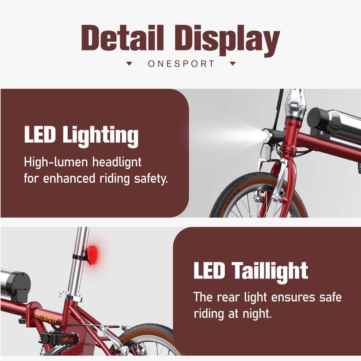 ONESPORT OT02 E-bike - 25 km/u - 16inch - 25km actieradius - 250W motor -36V 5.2Ah accu - rood thumbnail 2