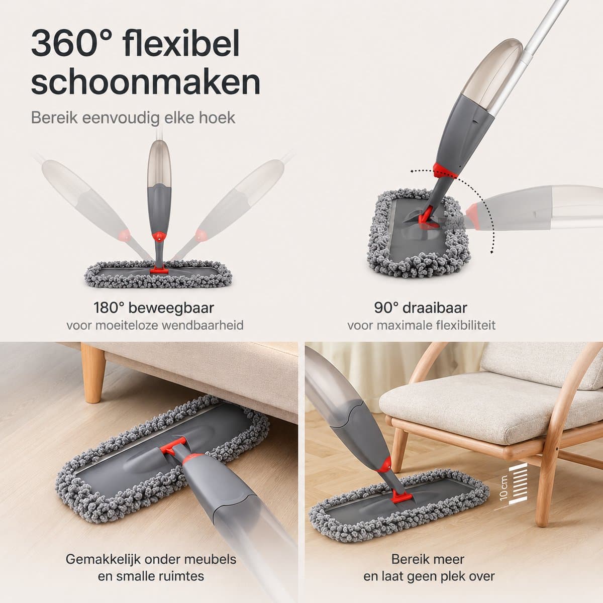 BOTC Dweil - 2 IN 1 Mop - Dweilsysteem - Dweilset Met Spray functie - Dweilen zonder Emmer - Vloerreiniger - Grijs thumbnail 7
