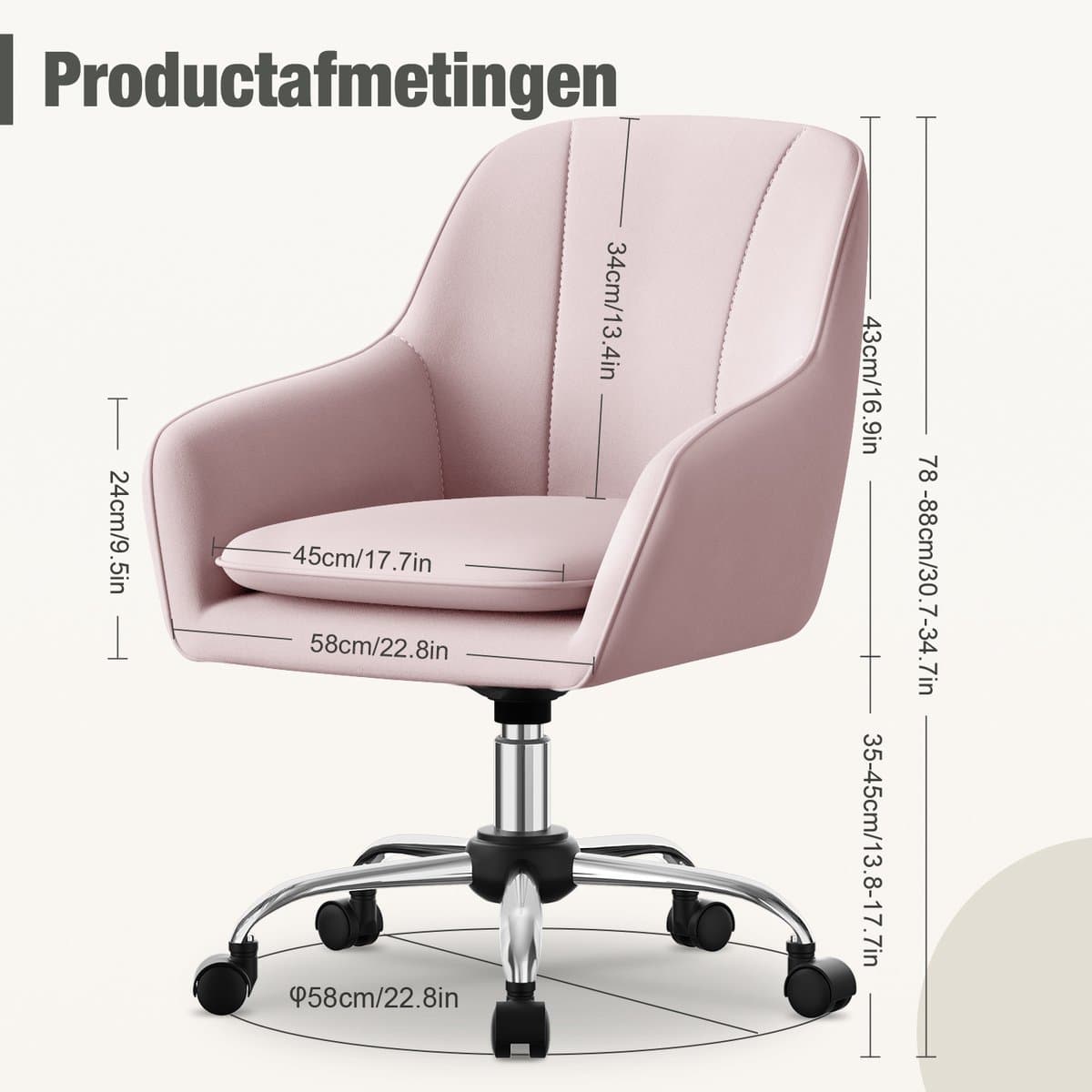Hiaonyx Bureaustoel-Ergonomische bureaustoel-bureaustoelen voor volwassenen-Dubbel gelaagd zitkussen-360 graden draaibaar-Metalen onderstel-Roze thumbnail 4