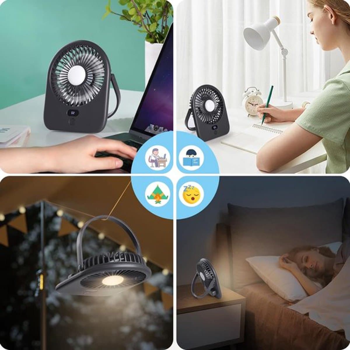 Solvix tafel ventilator geluidloos - Draagbare Tafelventilator - Donkergroen - Oplaadbare 1200mAh Batterij - 5 Snelheden - Voor Kantoor, Thuis en Kamperen thumbnail 4