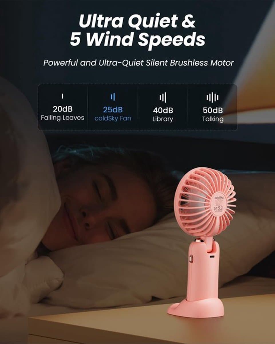 Solvix tafel ventilator geluidloos - Draagbare Ventilator - Wit - 4000 mAh Accu - 5 Snelheden - Voor Thuis en Buiten thumbnail 5