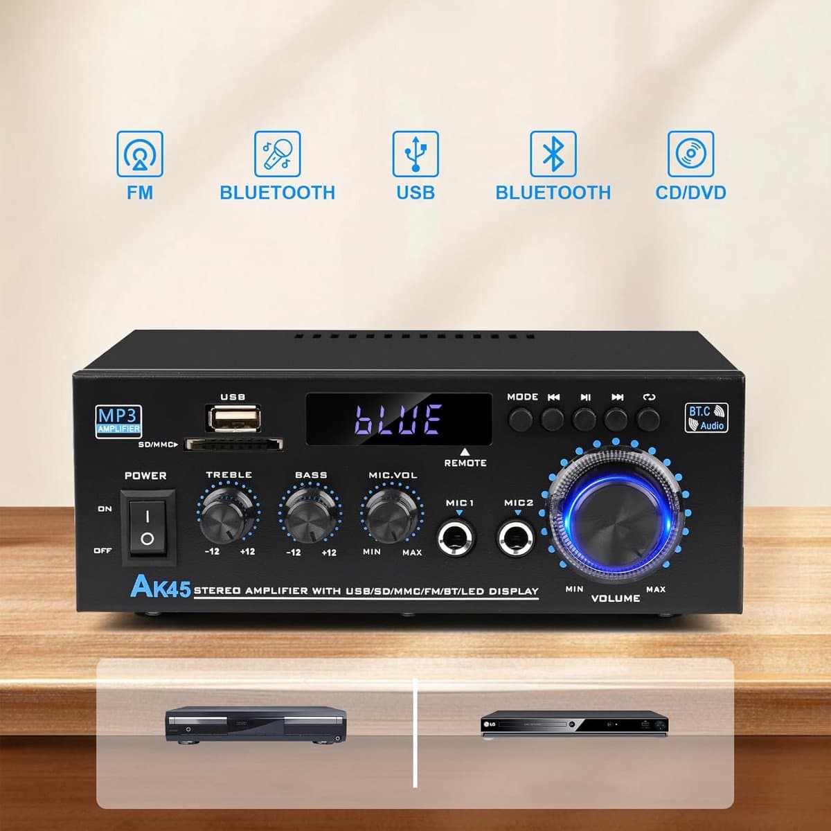 Bluetooth 5.0 Audioversterker - Ak45 Hifi Stereo Mini-Eindversterker - 400w 2-Kanaals Draadloze Bluetooth 5.0 Eindversterker thumbnail 6
