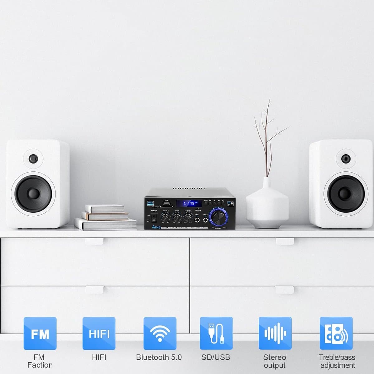 Bluetooth 5.0 Audioversterker - Ak45 Hifi Stereo Mini-Eindversterker - 400w 2-Kanaals Draadloze Bluetooth 5.0 Eindversterker thumbnail 7