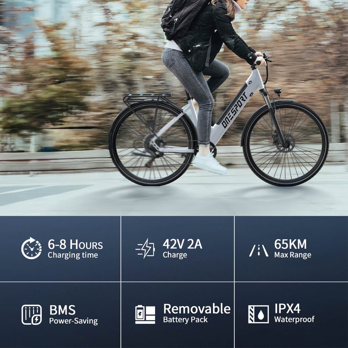 ONESPORT OT12 E-bike - 25 km/u - 27.5inch - 40km actieradius - 250W motor - 36V 13Ah accu - wit thumbnail 6