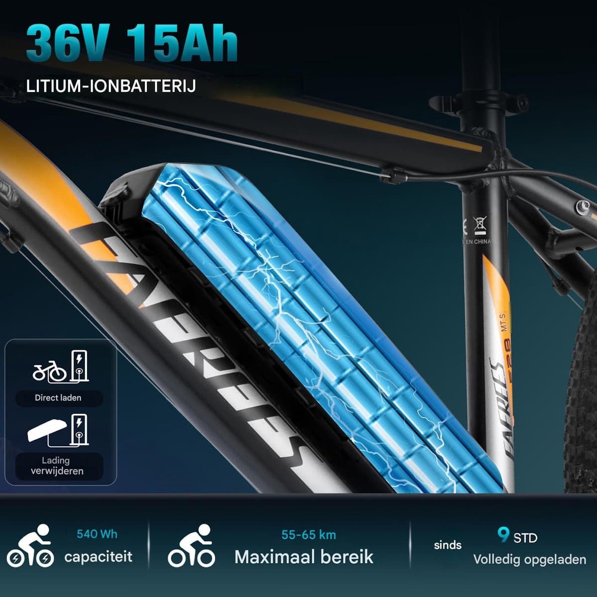 Fafrees 27,5 inch Elektrische Mountainbike - 250W Motor - Shimano 21 versnellingen - Mechanische Schijfremmen - Elektrische Fiets– Roestbestendige aluminiumlegering – 15AH –IPX4 Stadsfiets –Trekkingfiets –Blauw thumbnail 7