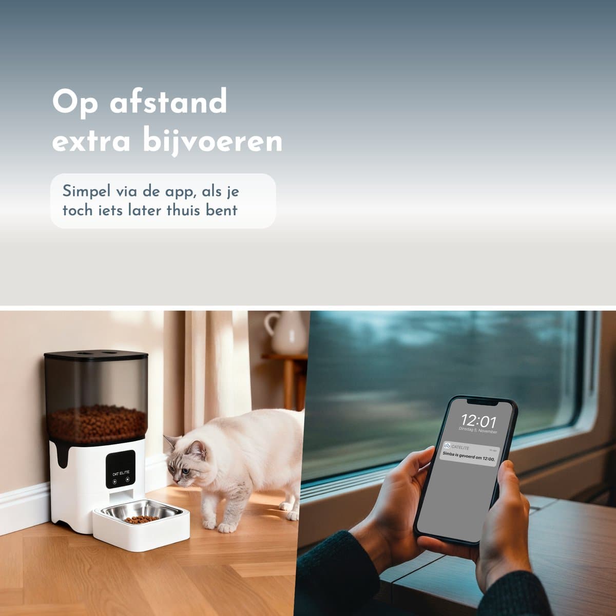 CatElite® - Automatische Voerbak Kat | Core - Dual WiFi 5Ghz & 2.4Ghz - Voerautomaat met Smart App - 6L Voerdispenser RVS - Wit thumbnail 3