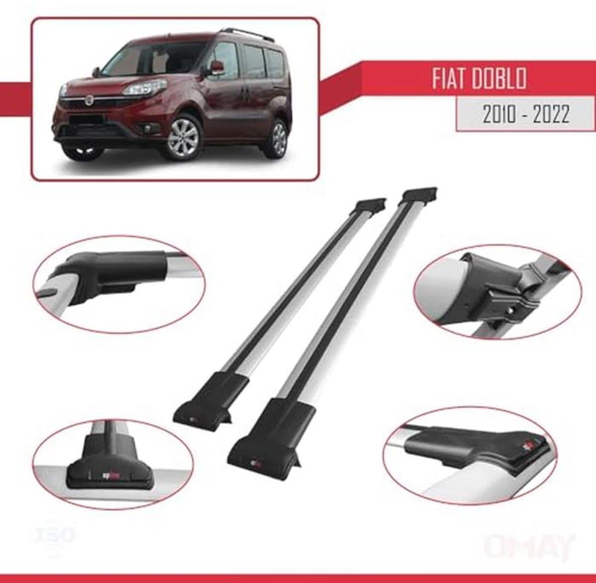 Dakdrager voor Fiat Doblo 2 (2010-2022) - Aluminium Spoorstaven voor Fietsen, Ski's en Dakkoffers thumbnail 6