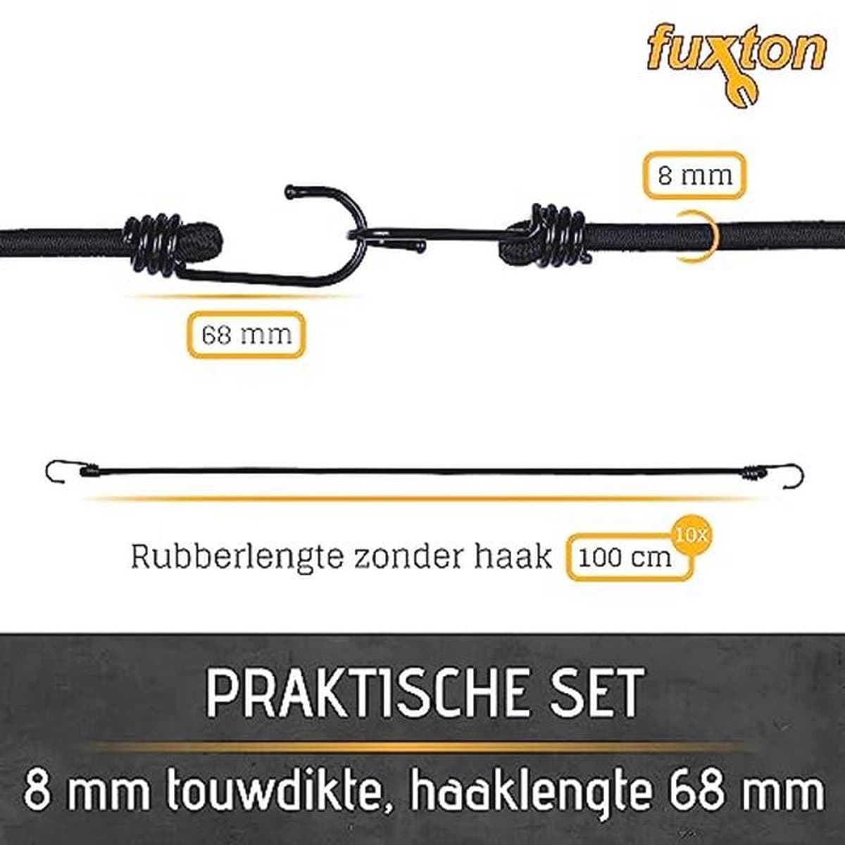Set van 10 Spanschroeven met Haken - 100cm Zwart voor Dakdragers, Fiets, Auto, Tent thumbnail 6