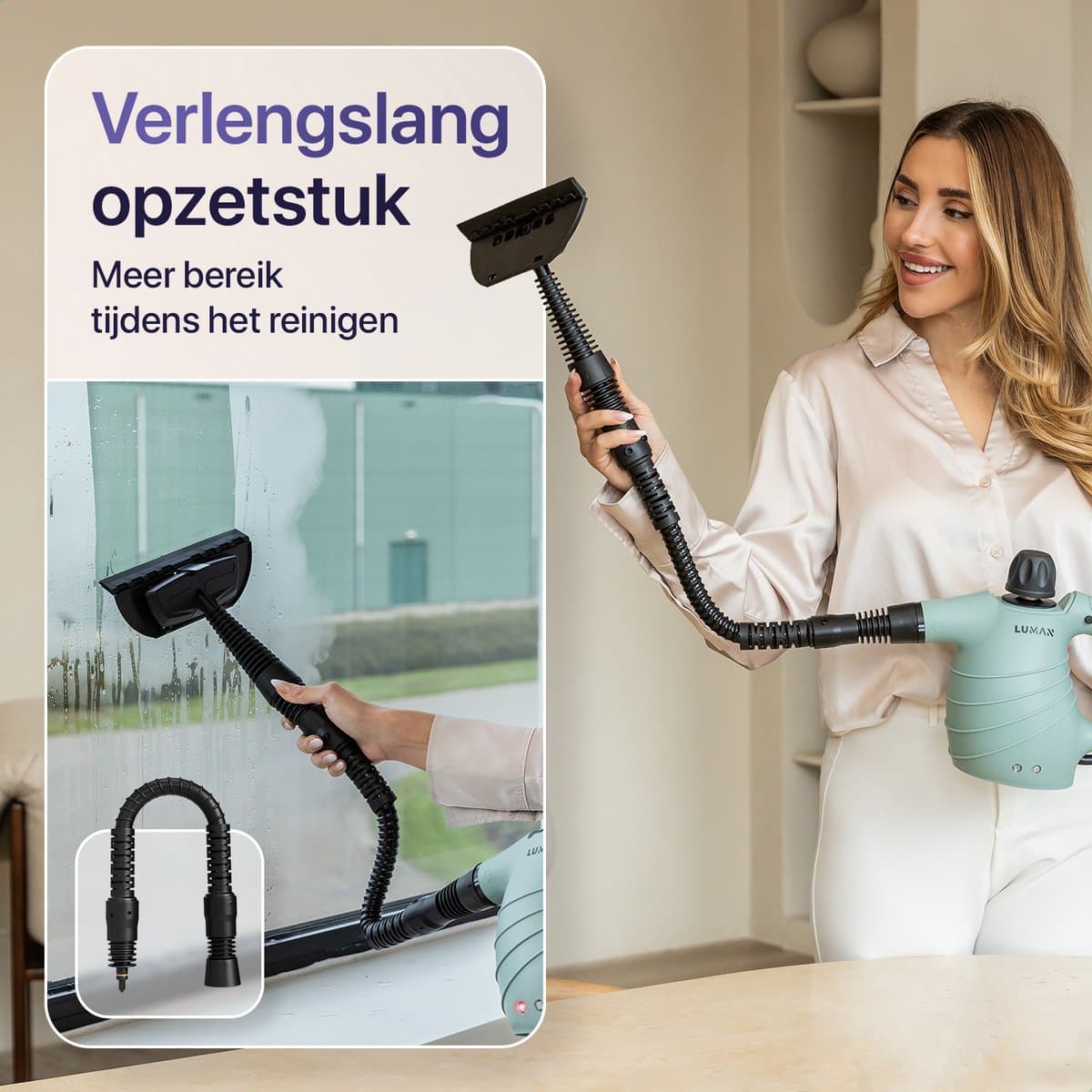 LUMAN 16 in 1 Stoomreiniger C1 - Handstoomreiniger - Handstomer - Vlekkenreiniger - Tapijtreiniger - Incl. Opbergtas en 16 Opzetstukken - 1050 Watt - 450 ML - Groen thumbnail 6