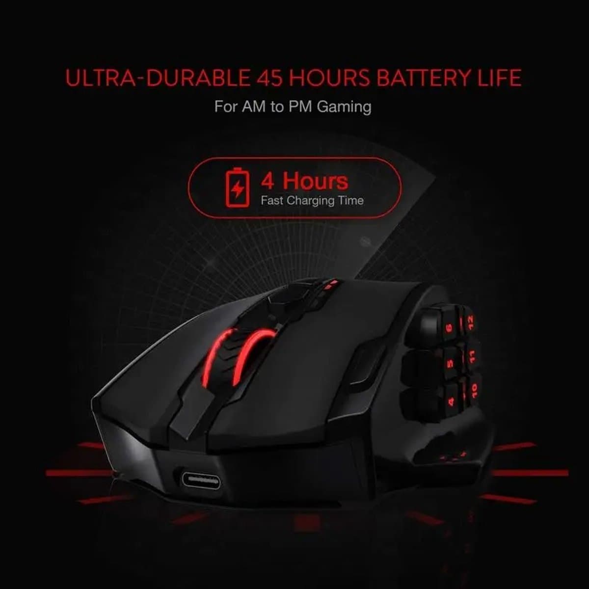 Aafinity Muis - Draadloze Muis - USB muis - 16000 DPI - Zwart - 2.4 GHZ Draadloos - 12 zijknoppen - Gemakkelijk schakelen tussen draadloos en bedraad thumbnail 5