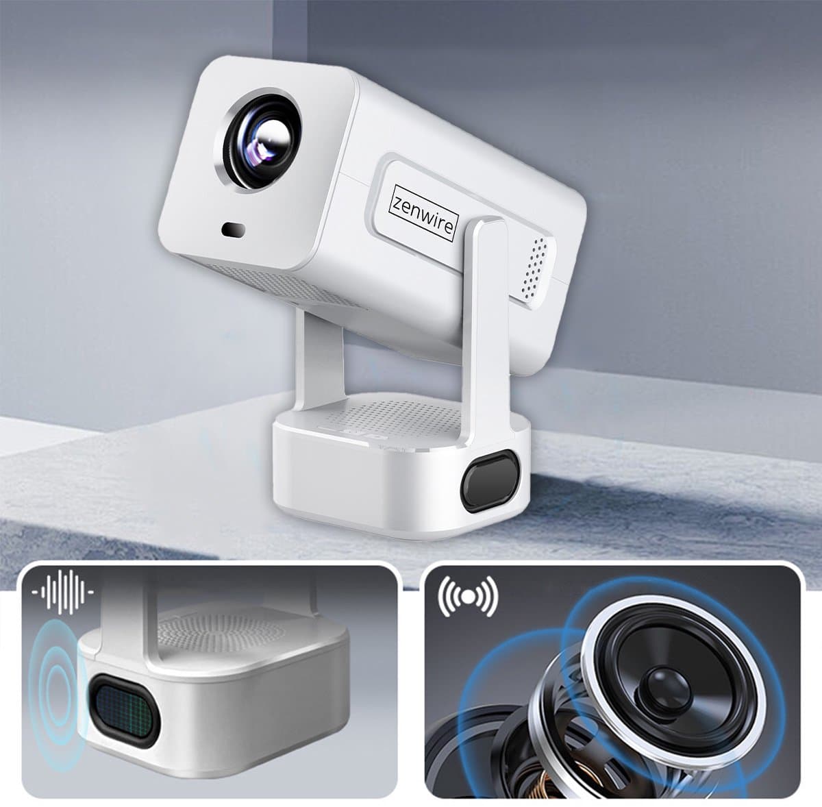 Zenwire® PrimeView IMC360 – Mini Projector 360° Android 13 – Beamer WiFi 6 – Bluetooth 5.2 – Full HD 1080p – 4K-ondersteuning – 400 ANSI Lumen – 270° Rotatie – Autofocus – Compact & Stil thumbnail 8