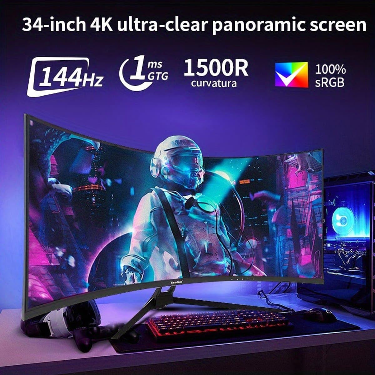 Curved Monitor – Gaming Monitor – UltraWide Monitor – PC Scherm – 34 Inch – QHD+ 3440x1440 Resolutie – 144Hz Verversingssnelheid – HDR 400 Nits thumbnail 6