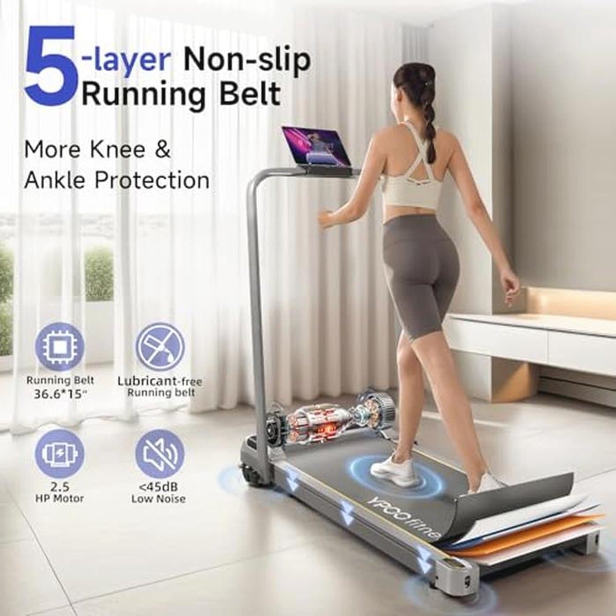 Loopband voor Thuisgebruik met Helling en Stil Ontwerp - Inklapbare Elektrische Treadmill met Afstandsbediening thumbnail 3