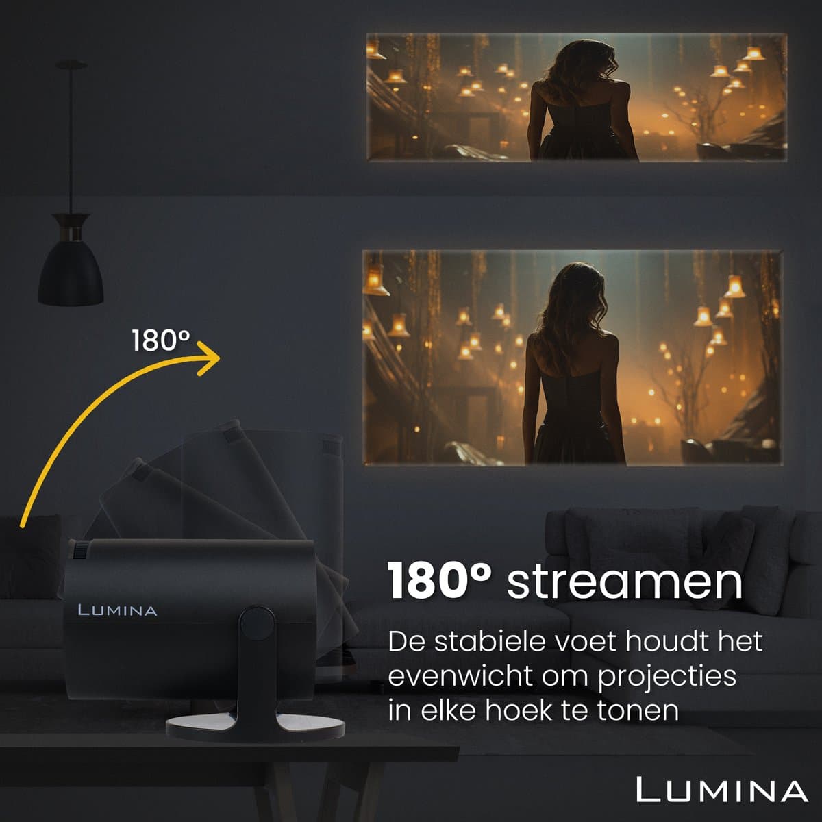 Lumina® Pro Mini Beamer 2026 – Android 14 Smart Projector met Google Playstore – Thuisbioscoop – Voor iOS & Android – WiFi 6 & Bluetooth 5.4 – Zwart thumbnail 3