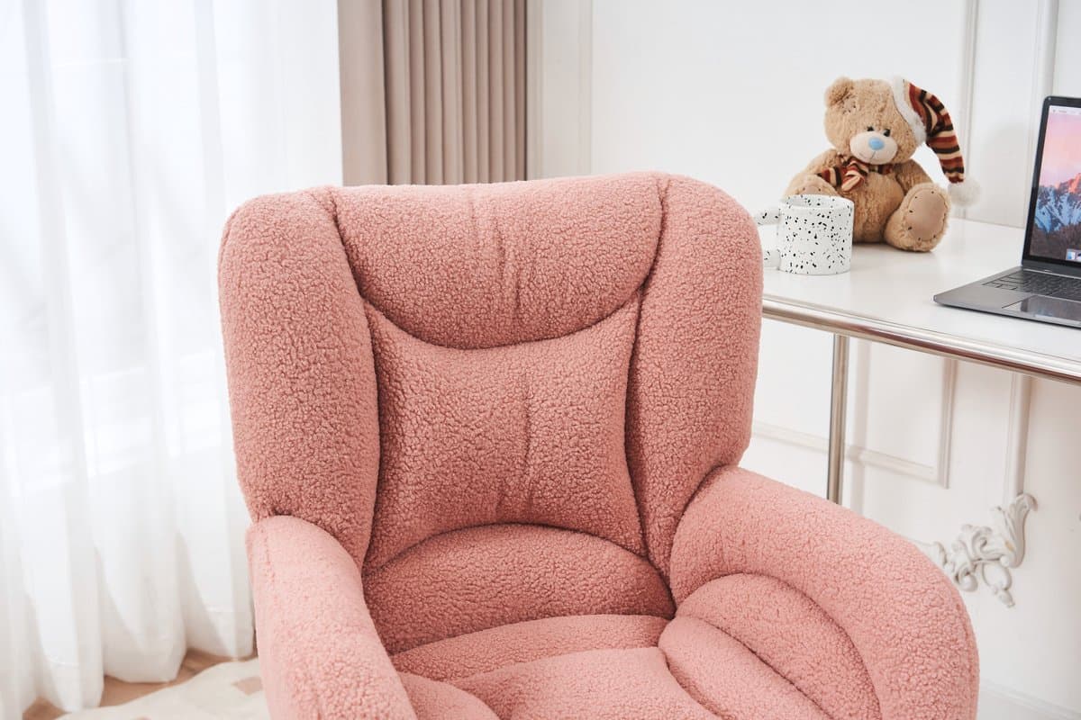 STILVORA Bureaustoel – Draaibare Kantoorstoel – Hoogteverstelbaar Met Gouden Poten – Ergonomische Comfortabele Zitting Voor Home-Office En Thuiswerk – Teddy Stof – Roze thumbnail 8