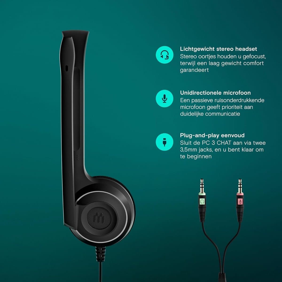 Comfortabele PC Headset met Microfoon voor Bellen en Online Vergaderen - Zwart thumbnail 4