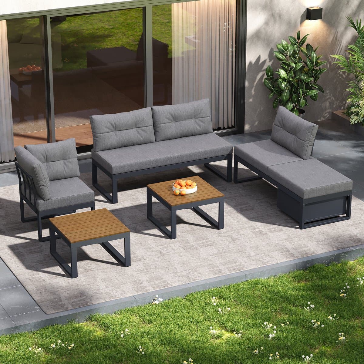 Sweiko Tuin loungeset - Hoekbank + salontafel - Verstelbare rugleuning - Met kussens - Opbergruimte - Grijs thumbnail 8